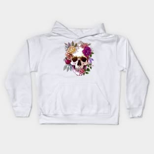 Floral skull watercolor painting style Kids Hoodie